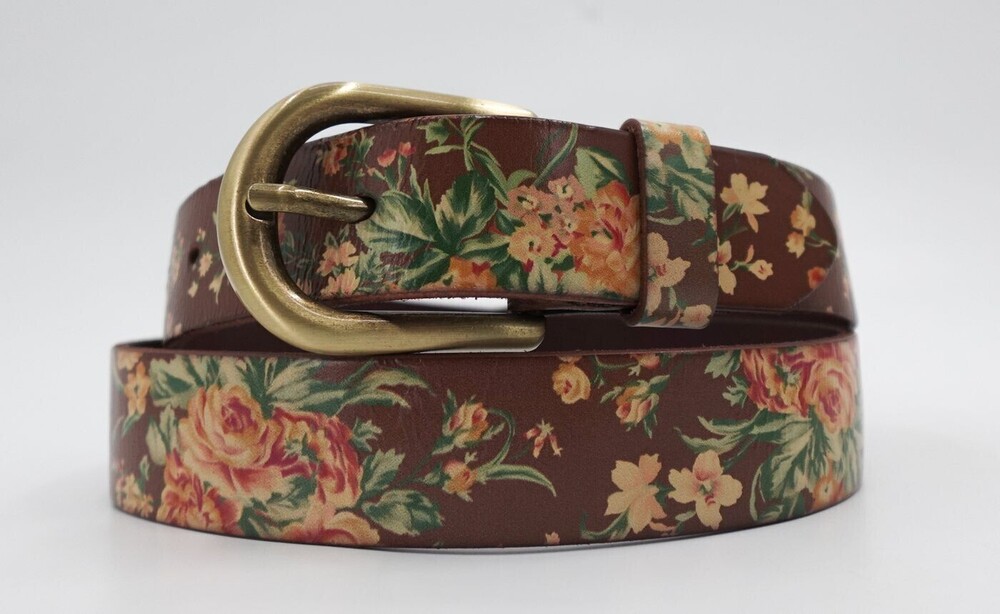 Patricia Nash Belt Womens Medium Brown Floral Leather Buckle Boho Vintage